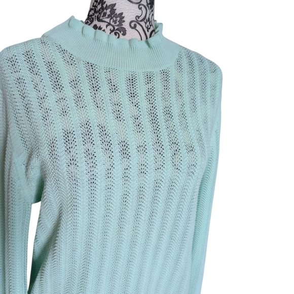 J. Crew Pointelle Ruffle Mockneck Sweater Women's Med Fairy Coquette Mint Green - Picture 8 of 16